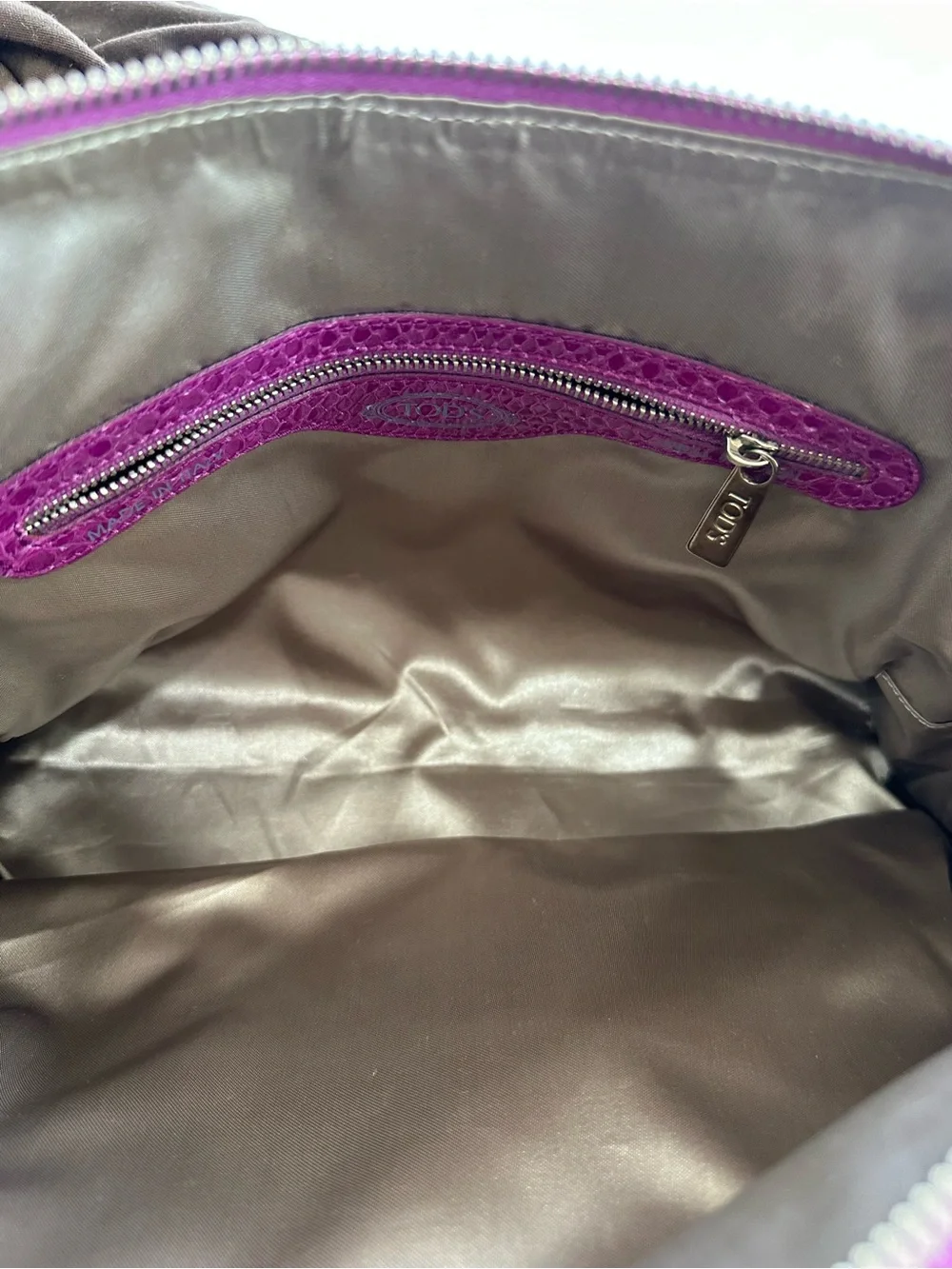 TOD'S Fuchsia Genuine Python  Satchel with Gold Hardware